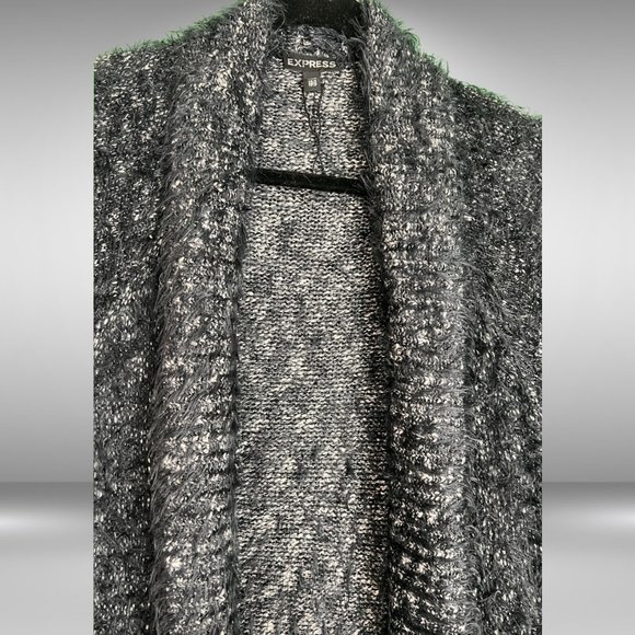 Express black/white fuzzy eyelash open front super soft cardigan sweater. - Picture 3 of 5